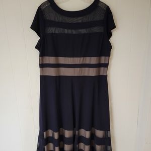 R&M Richards Navy Blue Midi Dress with Mesh Paneling, Size 16